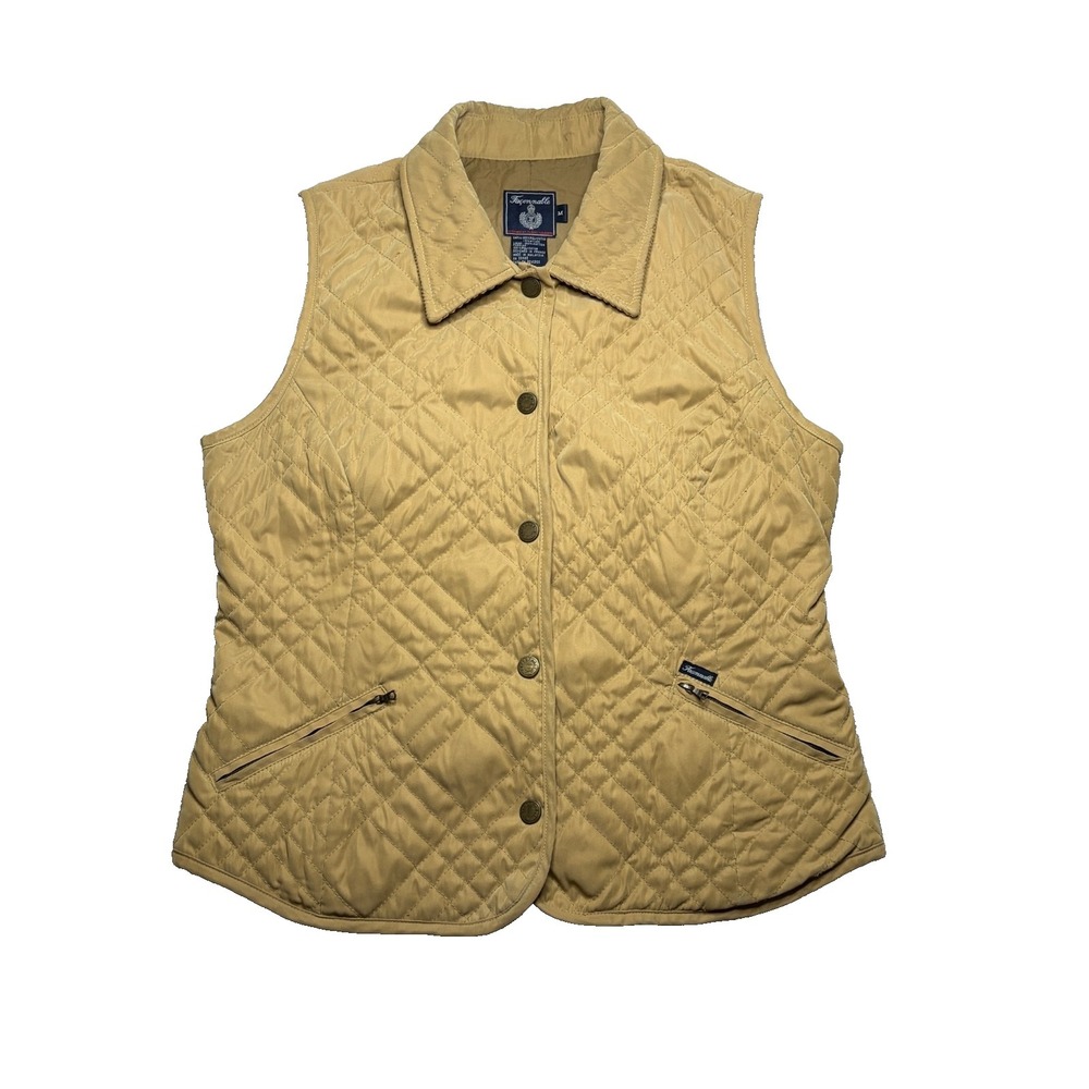 Faconnable Quilted Vest Womens M Tan Water Resistant Old Money Equestrian Preppy